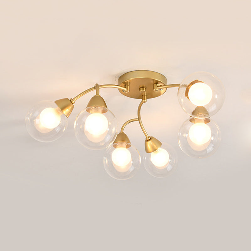 6/12 Lights Bedroom Semi Flush with Sphere Clear Glass Shade Modern Gold Led Semi Flush Ceiling Light Clearhalo 'Ceiling Lights' 'Close To Ceiling Lights' 'Close to ceiling' 'Glass shade' 'Glass' 'Semi-flushmount' Lighting' 183697