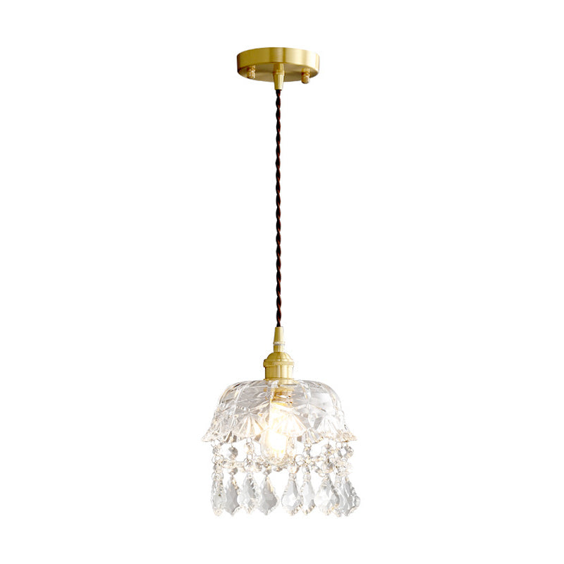 Modern Stylish Pendant Light Domed Shade 1 Head Clear Glass Hanging Lamp with Crystal for Restaurant Clearhalo 'Ceiling Lights' 'Glass shade' 'Glass' 'Modern Pendants' 'Modern' 'Pendant Lights' 'Pendants' Lighting' 183708