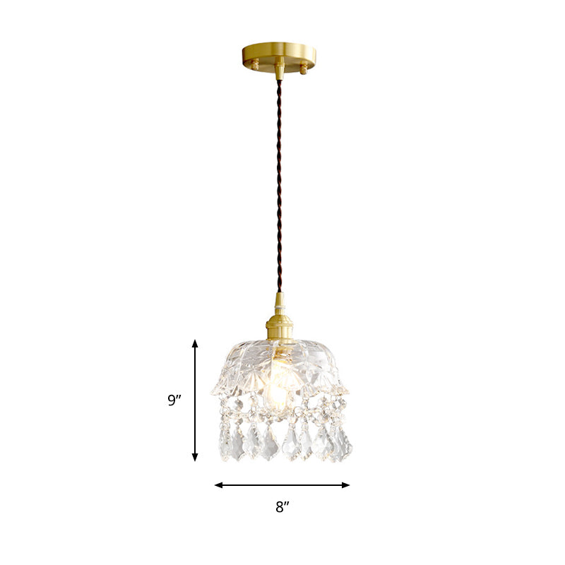 Modern Stylish Pendant Light Domed Shade 1 Head Clear Glass Hanging Lamp with Crystal for Restaurant Clearhalo 'Ceiling Lights' 'Glass shade' 'Glass' 'Modern Pendants' 'Modern' 'Pendant Lights' 'Pendants' Lighting' 183709