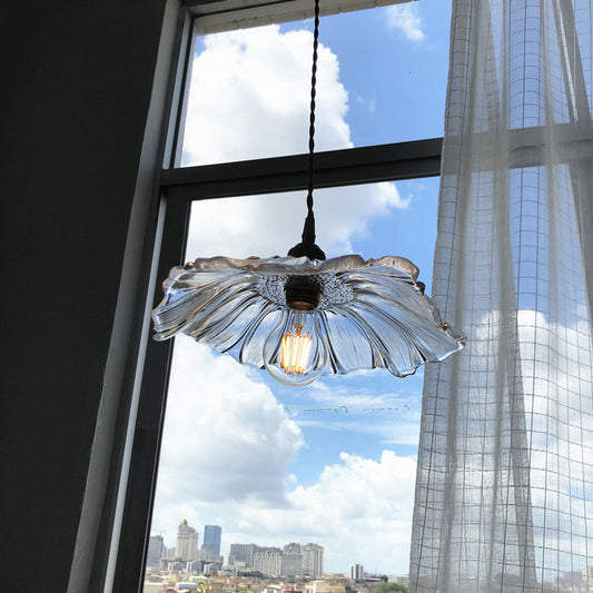 Modern Style Lotus Leaf Pendant Light Transparent Glass 1 Light Hanging Lamp for Balcony Clear Clearhalo 'Ceiling Lights' 'Glass shade' 'Glass' 'Modern Pendants' 'Modern' 'Pendant Lights' 'Pendants' Lighting' 183716