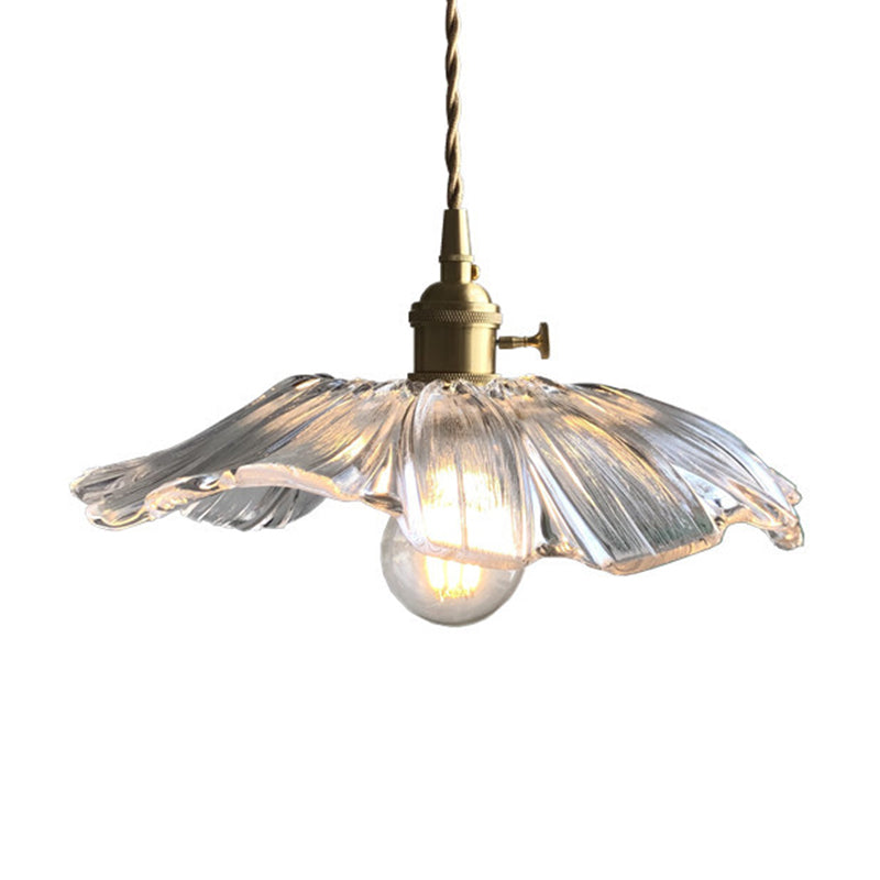 Modern Style Lotus Leaf Pendant Light Transparent Glass 1 Light Hanging Lamp for Balcony Clearhalo 'Ceiling Lights' 'Glass shade' 'Glass' 'Modern Pendants' 'Modern' 'Pendant Lights' 'Pendants' Lighting' 183718