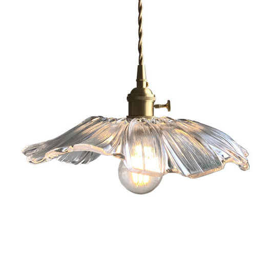 Modern Style Lotus Leaf Pendant Light Transparent Glass 1 Light Hanging Lamp for Balcony Clearhalo 'Ceiling Lights' 'Glass shade' 'Glass' 'Modern Pendants' 'Modern' 'Pendant Lights' 'Pendants' Lighting' 183718