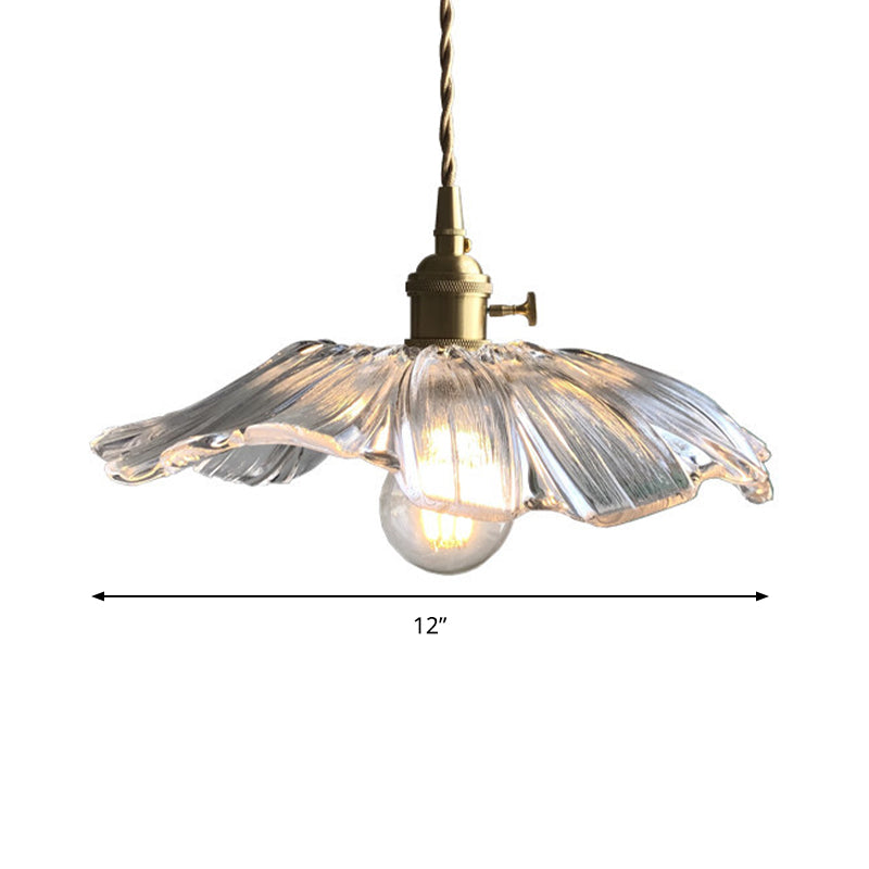 Modern Style Lotus Leaf Pendant Light Transparent Glass 1 Light Hanging Lamp for Balcony Clearhalo 'Ceiling Lights' 'Glass shade' 'Glass' 'Modern Pendants' 'Modern' 'Pendant Lights' 'Pendants' Lighting' 183719