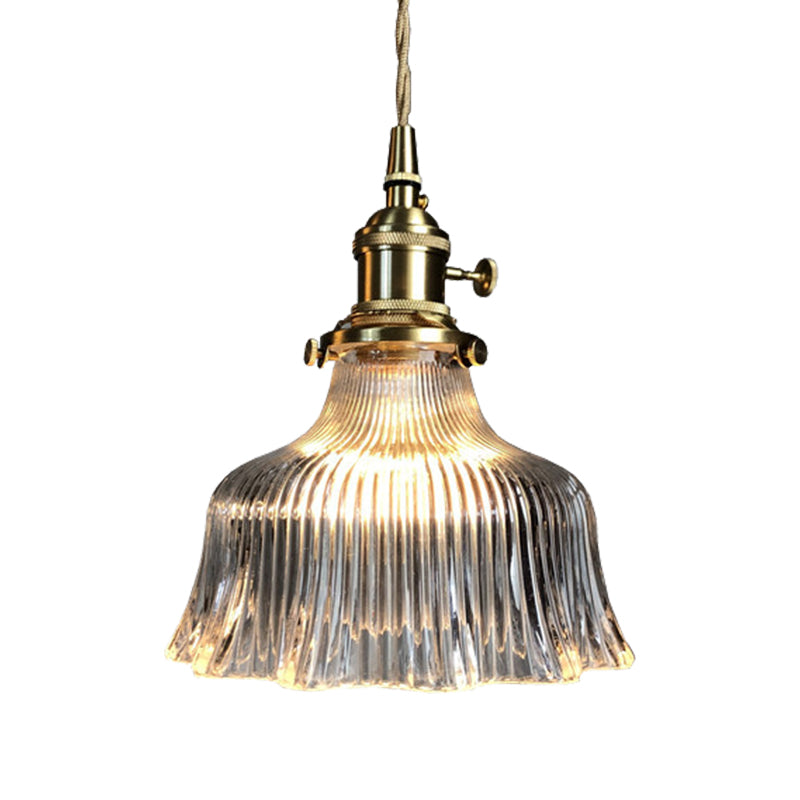 Contemporary Pendant Lamp with Brass Lamp Socket 1 Light Fluted Glass Pendant Light for Kitchen Clearhalo 'Ceiling Lights' 'Glass shade' 'Glass' 'Modern Pendants' 'Modern' 'Pendant Lights' 'Pendants' Lighting' 183727