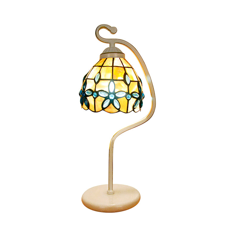 Flower Desk Light with Domed Shade Stained Glass 1 Head Tiffany Blue Reading Light for Living Room Clearhalo 'Lamps' 'Table Lamps' Lighting' 183755