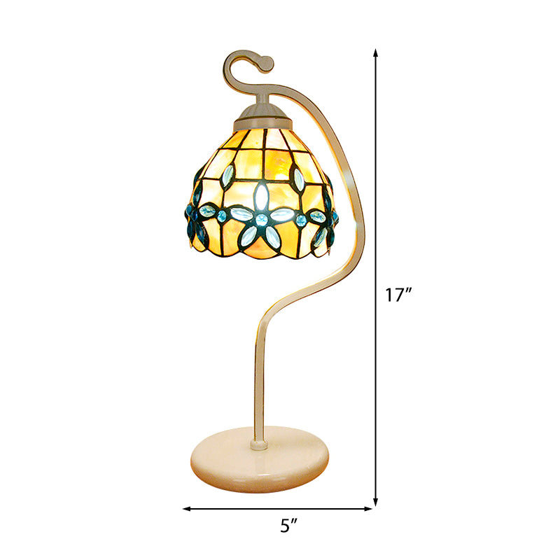 Flower Desk Light with Domed Shade Stained Glass 1 Head Tiffany Blue Reading Light for Living Room Clearhalo 'Lamps' 'Table Lamps' Lighting' 183756