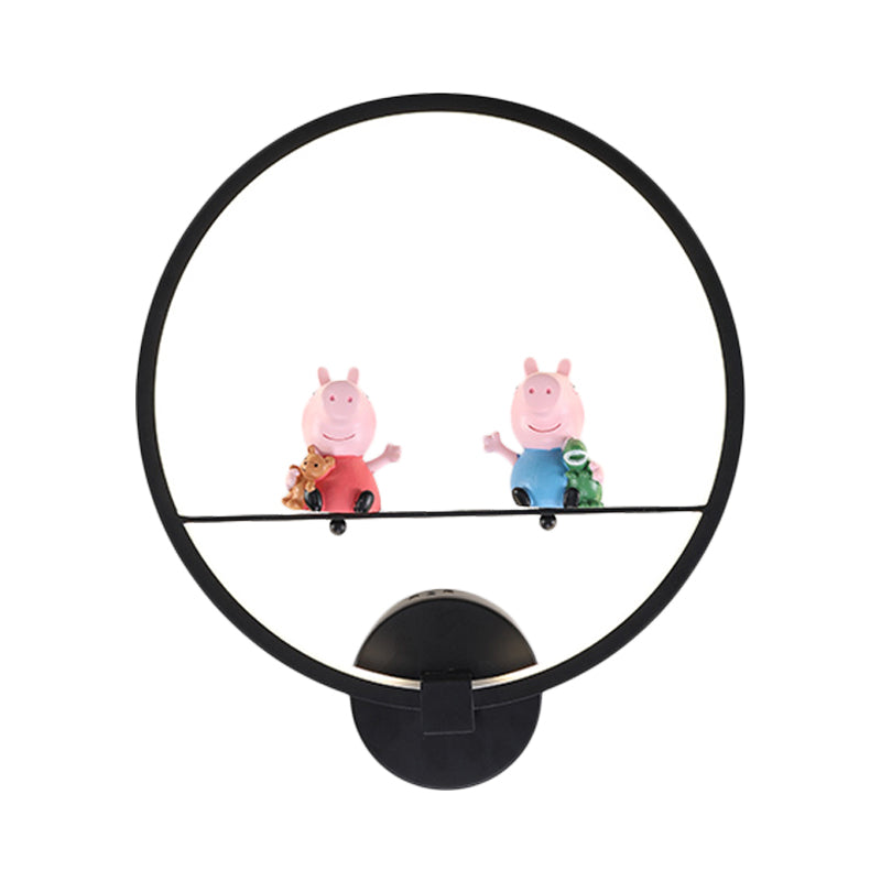 Contemporary Black Wall Light Ring Metal Sconce Light with Doll Deco for Kids Bedroom Clearhalo 'Wall Lamps & Sconces' 'Wall Lights' Lighting' 183769