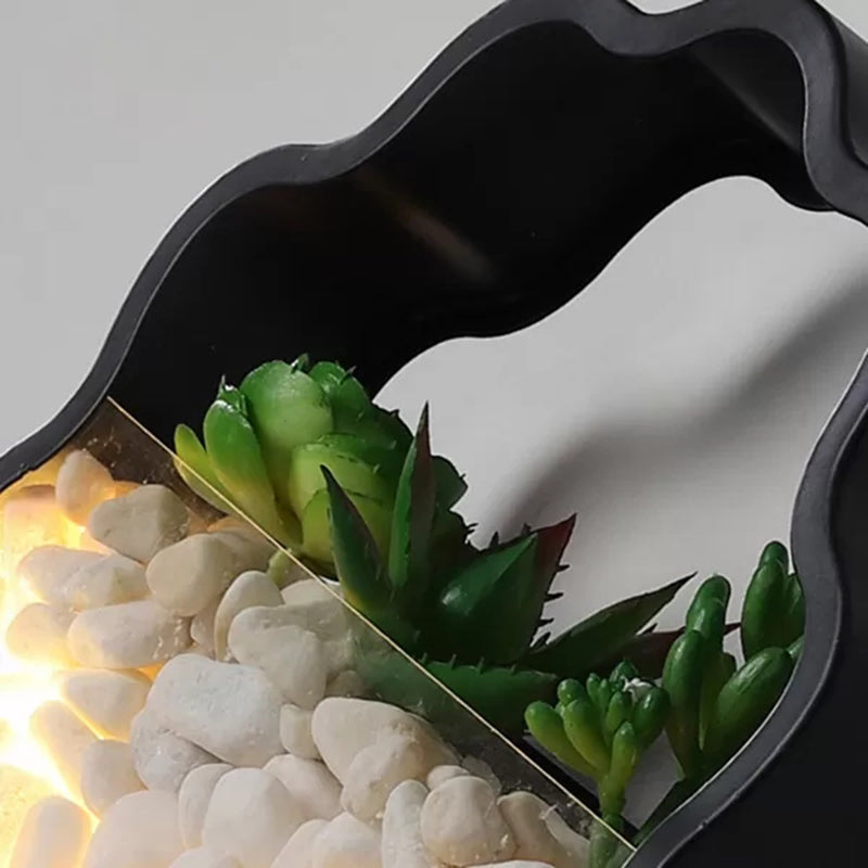 Fake Succulent Plant Wall Light Metal Stone Modern Creative Sconce Light in Black for Bedroom Clearhalo 'Wall Lamps & Sconces' 'Wall Lights' Lighting' 183879