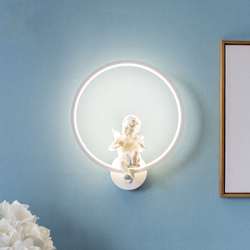 Modern White Wall Light with Angel Boy Ring Acrylic LED Sconce Light for Stair White A Clearhalo 'Wall Lamps & Sconces' 'Wall Lights' Lighting' 183907