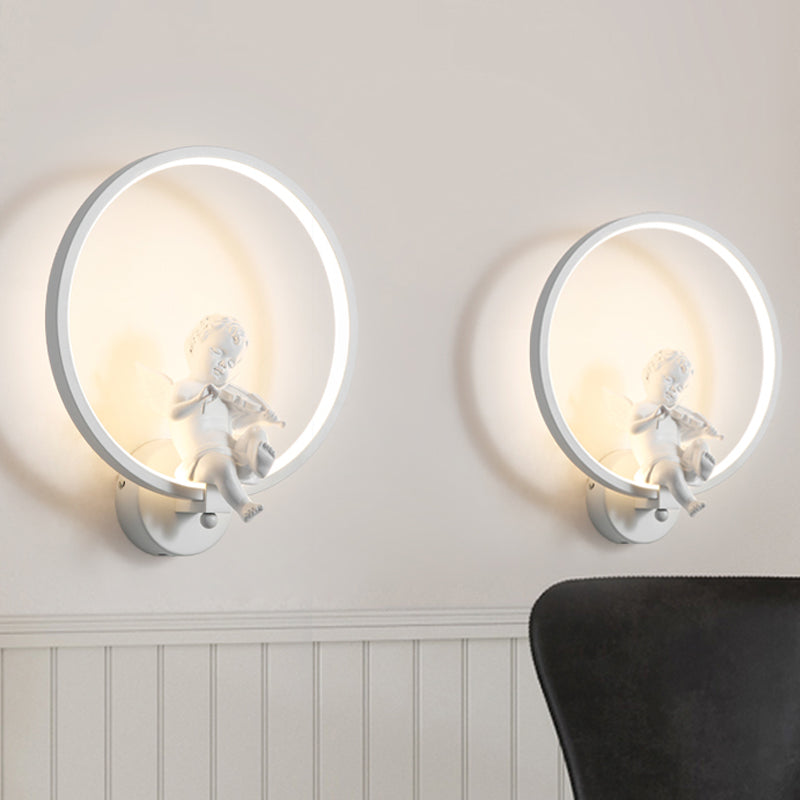 Modern White Wall Light with Angel Boy Ring Acrylic LED Sconce Light for Stair White Warm A Clearhalo 'Wall Lamps & Sconces' 'Wall Lights' Lighting' 183908