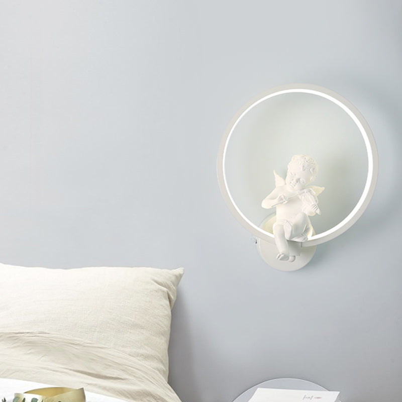 Modern White Wall Light with Angel Boy Ring Acrylic LED Sconce Light for Stair Clearhalo 'Wall Lamps & Sconces' 'Wall Lights' Lighting' 183909