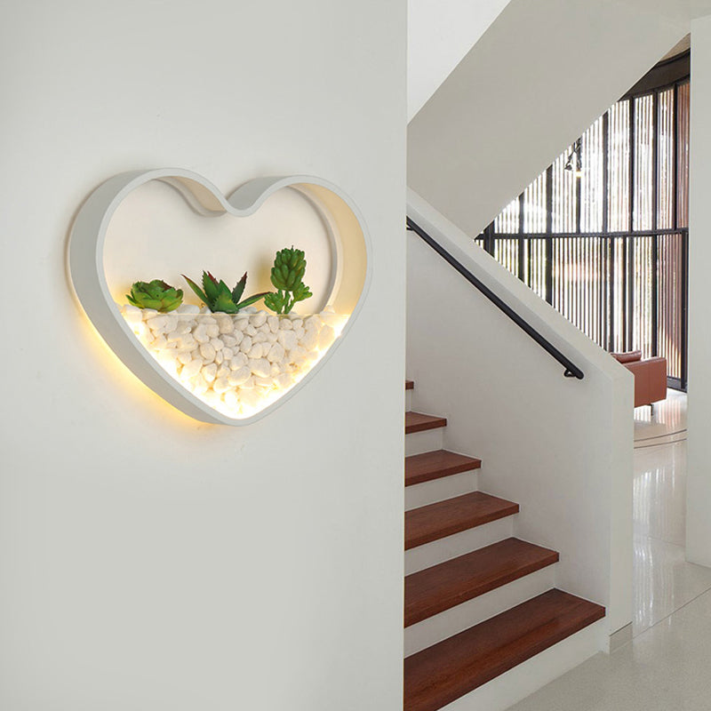 Child Bedroom Fake Succulent Wall Light Metal Stone Contemporary White Sconce Lamp White Loving Heart Clearhalo 'Wall Lamps & Sconces' 'Wall Lights' Lighting' 183936