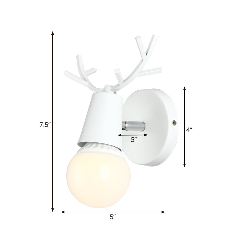 Study Room Deer Horn Wall Light Metal 1 Head Rustic Style White Sconce Light Clearhalo 'Wall Lamps & Sconces' 'Wall Lights' Lighting' 183965