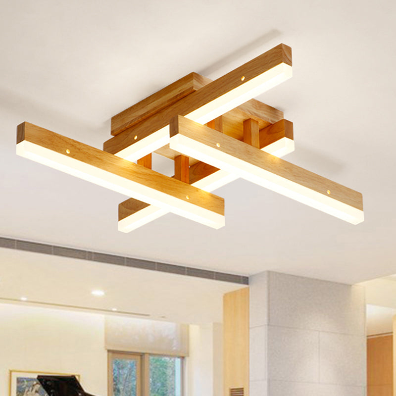 Linear Wood Semi Flush Mount Modern 4 Lights Led Beige Semi Flush Ceiling Light Fixture in White/Warm Light, 21.5"/29" Wide Clearhalo 'Ceiling Lights' 'Close To Ceiling Lights' 'Close to ceiling' 'Semi-flushmount' Lighting' 183966