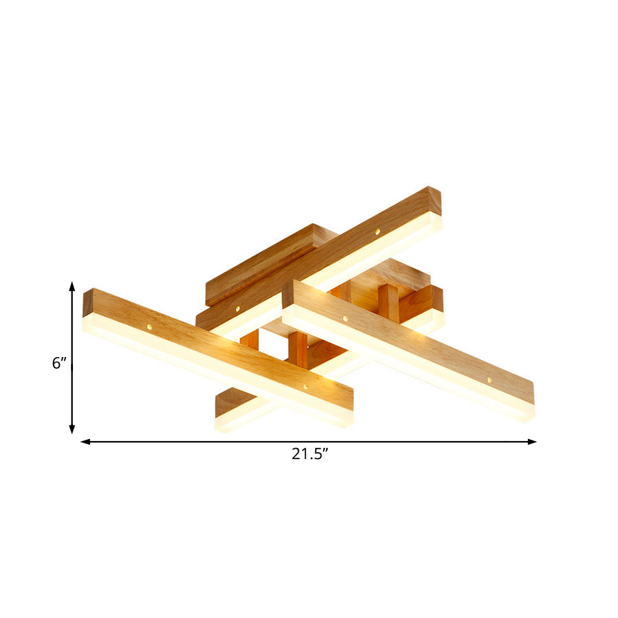 Linear Wood Semi Flush Mount Modern 4 Lights Led Beige Semi Flush Ceiling Light Fixture in White/Warm Light, 21.5"/29" Wide Clearhalo 'Ceiling Lights' 'Close To Ceiling Lights' 'Close to ceiling' 'Semi-flushmount' Lighting' 183970