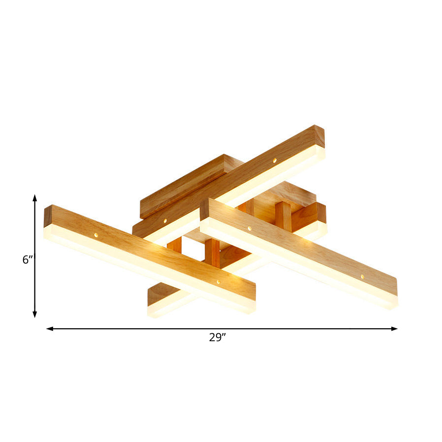 Linear Wood Semi Flush Mount Modern 4 Lights Led Beige Semi Flush Ceiling Light Fixture in White/Warm Light, 21.5"/29" Wide Clearhalo 'Ceiling Lights' 'Close To Ceiling Lights' 'Close to ceiling' 'Semi-flushmount' Lighting' 183971