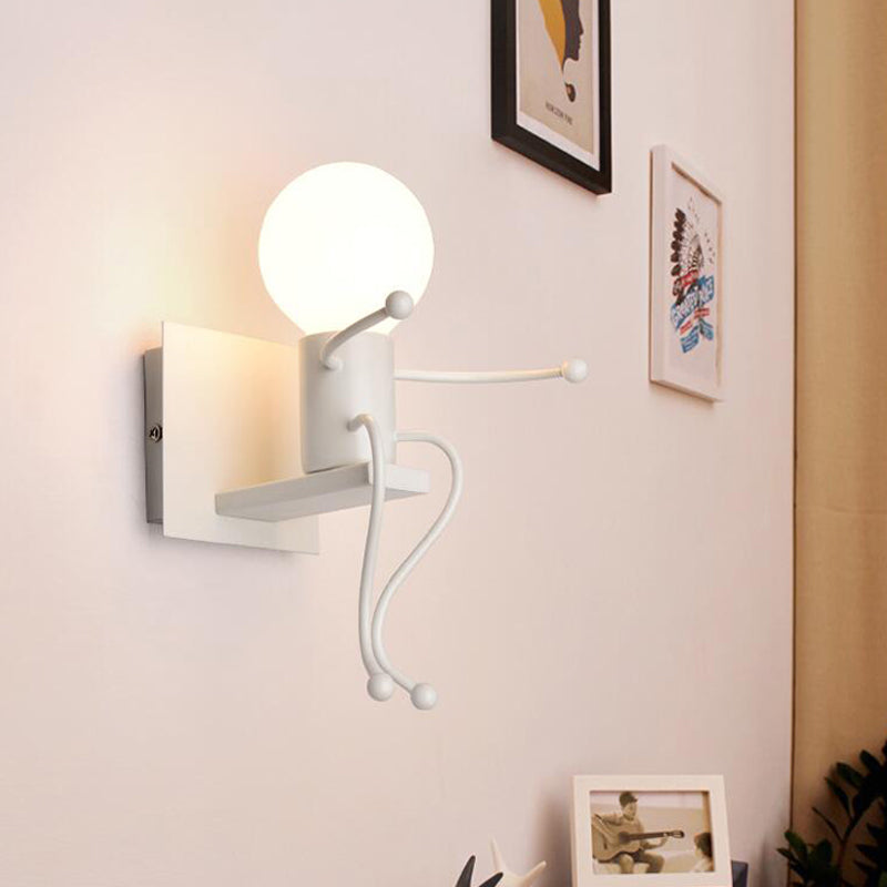 Kids White Wall Light Robot Shape One Light Metal Sconce Light for Stair Foyer 1.0 White Clearhalo 'Wall Lamps & Sconces' 'Wall Lights' Lighting' 183976