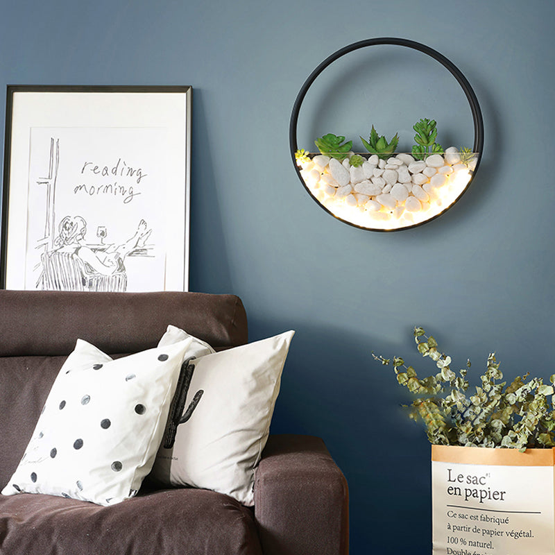 Lovely Big O Wall Light Acrylic Sconce Light with Fake Succulent & Stone for Living Room Bedroom Clearhalo 'Wall Lamps & Sconces' 'Wall Lights' Lighting' 183990