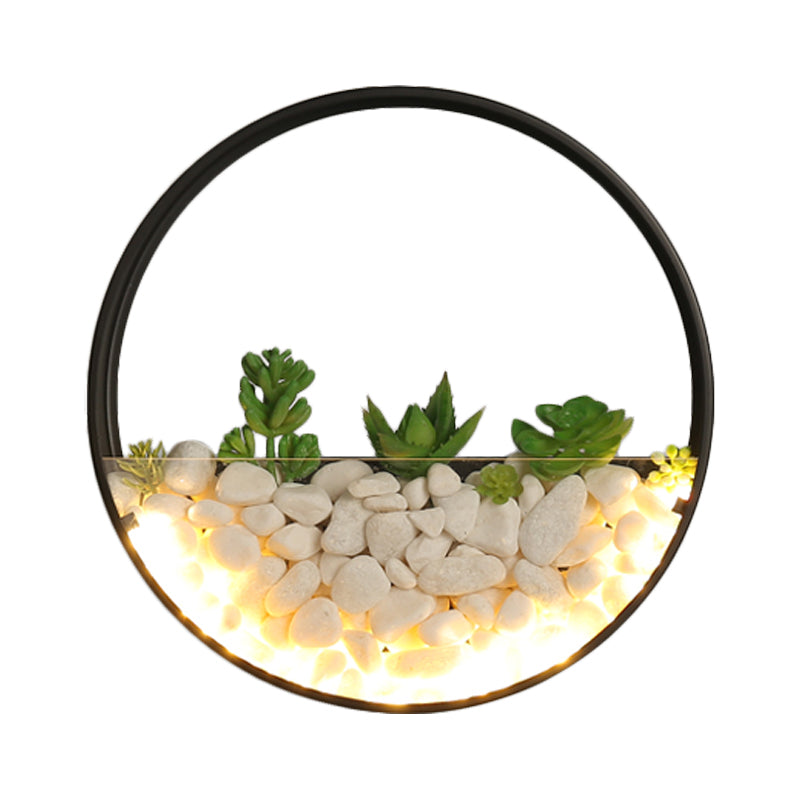 Lovely Big O Wall Light Acrylic Sconce Light with Fake Succulent & Stone for Living Room Bedroom Clearhalo 'Wall Lamps & Sconces' 'Wall Lights' Lighting' 183992