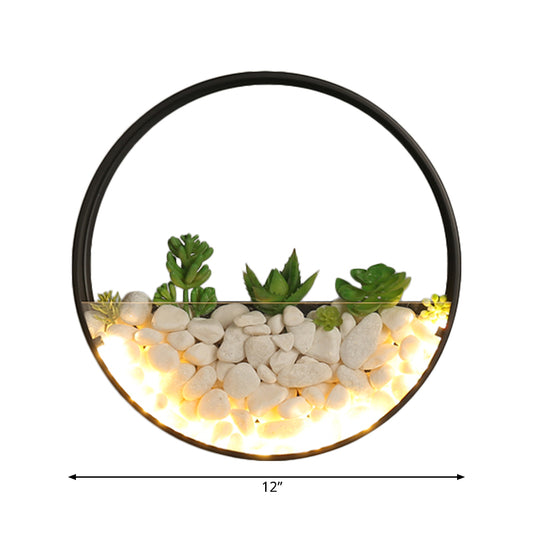 Lovely Big O Wall Light Acrylic Sconce Light with Fake Succulent & Stone for Living Room Bedroom Clearhalo 'Wall Lamps & Sconces' 'Wall Lights' Lighting' 183994