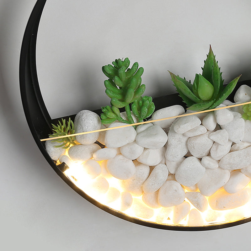 Lovely Big O Wall Light Acrylic Sconce Light with Fake Succulent & Stone for Living Room Bedroom Clearhalo 'Wall Lamps & Sconces' 'Wall Lights' Lighting' 183995