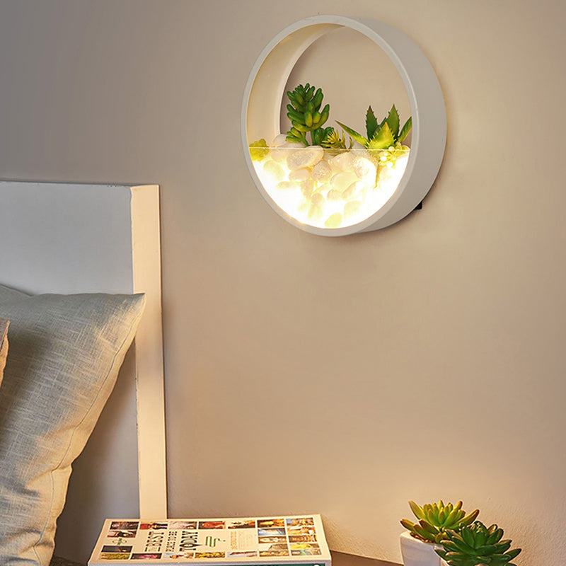 Lovely Big O Wall Light Acrylic Sconce Light with Fake Succulent & Stone for Living Room Bedroom White Clearhalo 'Wall Lamps & Sconces' 'Wall Lights' Lighting' 183996