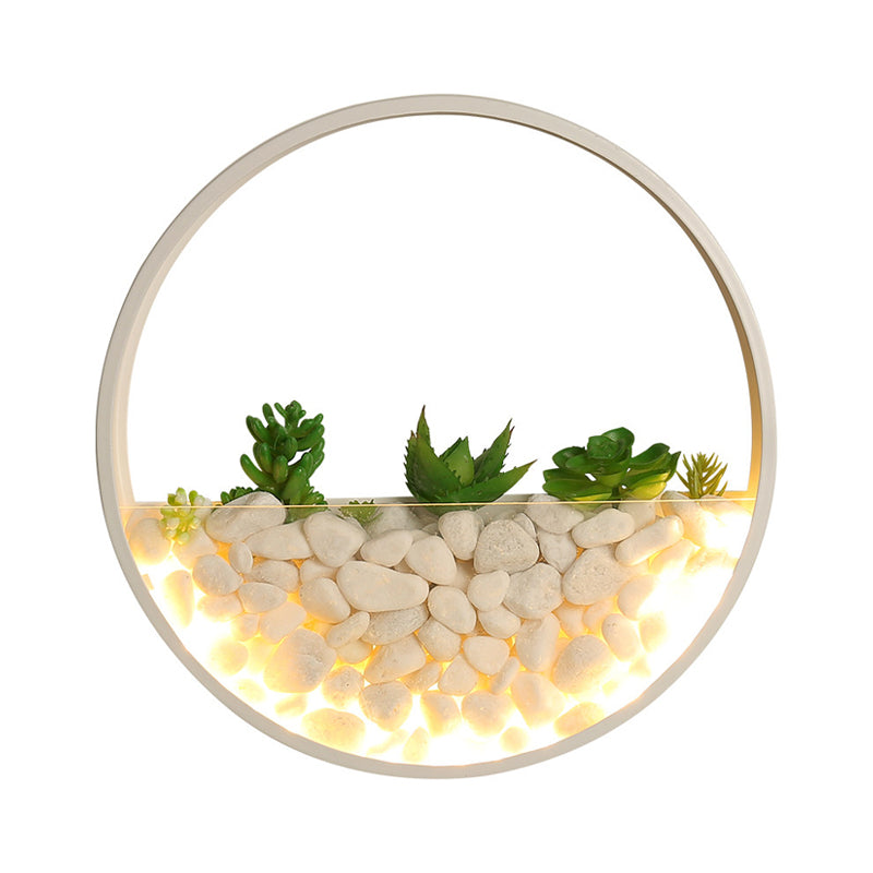 Lovely Big O Wall Light Acrylic Sconce Light with Fake Succulent & Stone for Living Room Bedroom Clearhalo 'Wall Lamps & Sconces' 'Wall Lights' Lighting' 183998