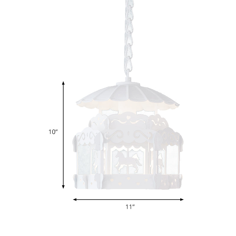 Merry-go-round Pendant Light Creative Metal Suspension Light in White for Bedroom Clearhalo 'Ceiling Lights' 'Pendant Lights' 'Pendants' Lighting' 184002