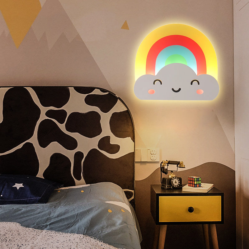 Kids Rainbow Cloud Sconce Light Acrylic Multi-Color Wall Lamp for Baby Bedroom Hallway Yellow-Red Clearhalo 'Wall Lamps & Sconces' 'Wall Lights' Lighting' 184003