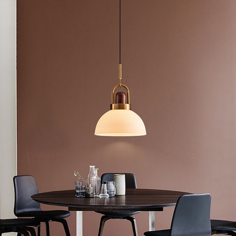 Hotel Kitchen Domed Pendant Light Frosted Glass 1 Light Simple Style White Hanging Lamp White Clearhalo 'Ceiling Lights' 'Glass shade' 'Glass' 'Modern Pendants' 'Modern' 'Pendant Lights' 'Pendants' Lighting' 184023