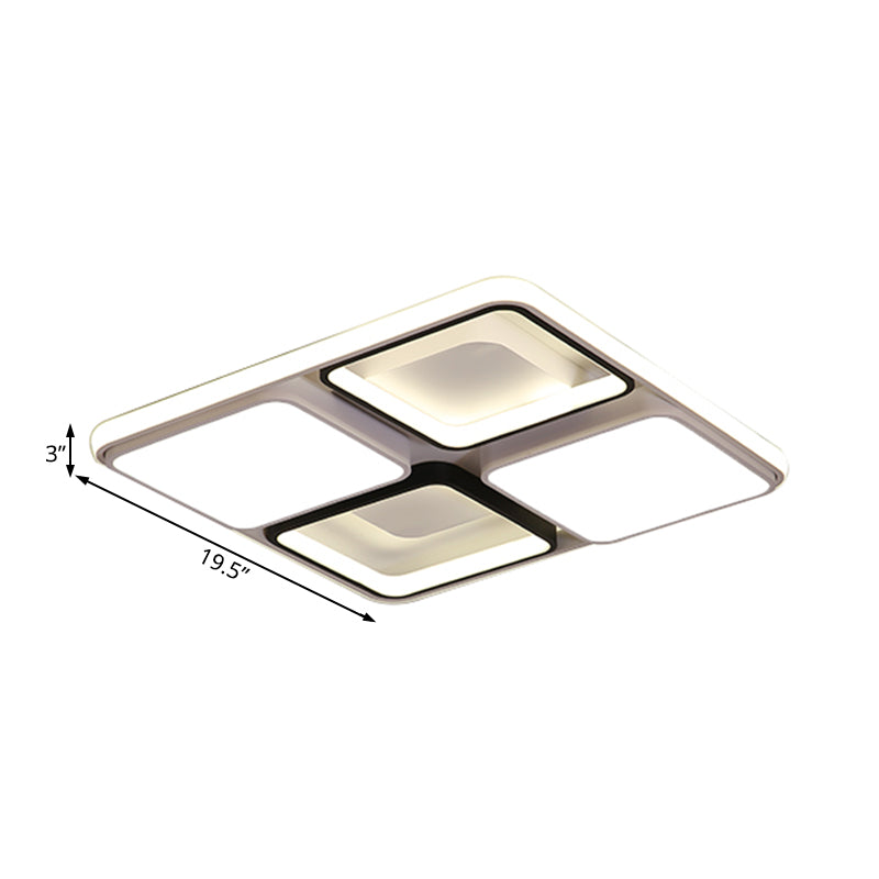 Black and White Square/Rectangle Flush Mount Lamp Modern Led 19.5"/45" Wide Acrylic Flush Mount Light Fixture in White/Warm Light Clearhalo 'Ceiling Lights' 'Close To Ceiling Lights' 'Close to ceiling' 'Flush mount' Lighting' 184063