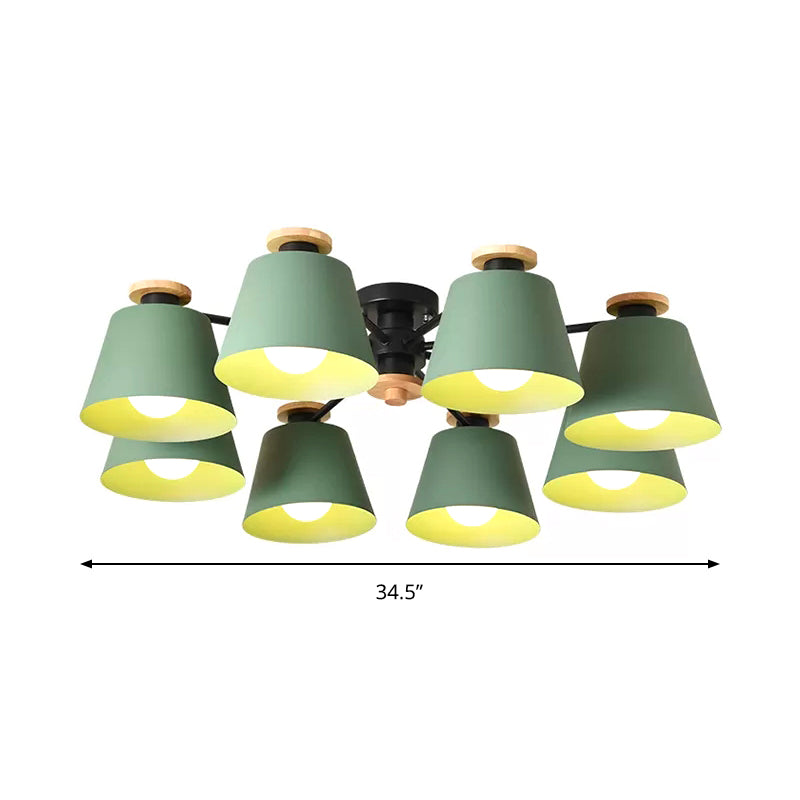 8 Lights Trapezoid Ceiling Lamp Metal 8 Lights Macaron Loft Semi Flush Ceiling Light Clearhalo 'Ceiling Lights' 'Chandeliers' Lighting' options 184094