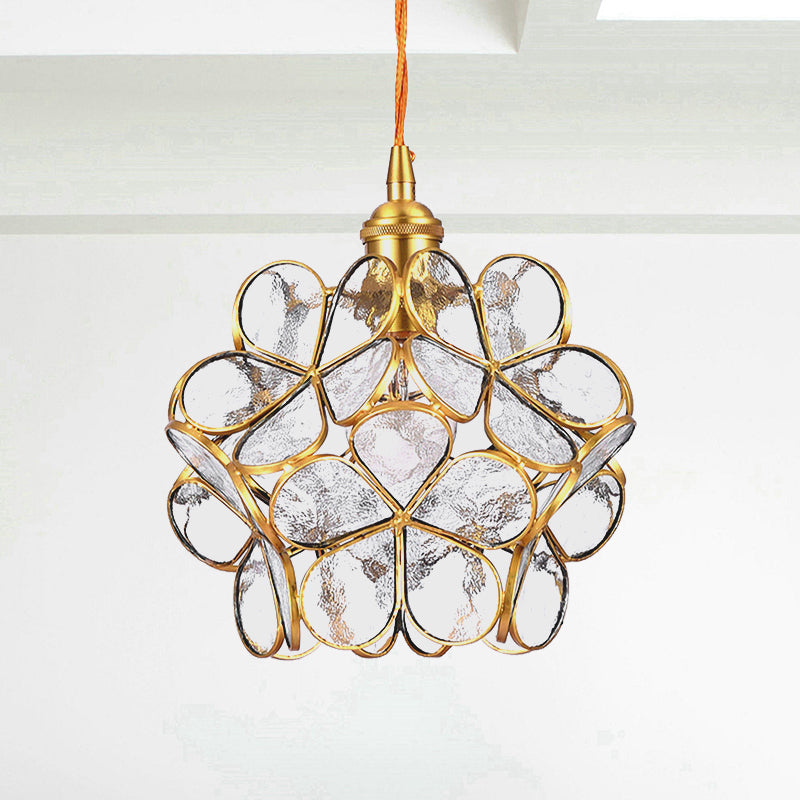 Flower Dining Table Pendant Light Metal & Glass Single Light Stunning Hanging Lamp in Gold Clear Clearhalo 'Ceiling Lights' 'Glass shade' 'Glass' 'Modern Pendants' 'Modern' 'Pendant Lights' 'Pendants' Lighting' 184123