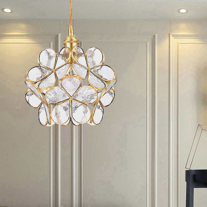 Flower Dining Table Pendant Light Metal & Glass Single Light Stunning Hanging Lamp in Gold Clearhalo 'Ceiling Lights' 'Glass shade' 'Glass' 'Modern Pendants' 'Modern' 'Pendant Lights' 'Pendants' Lighting' 184124