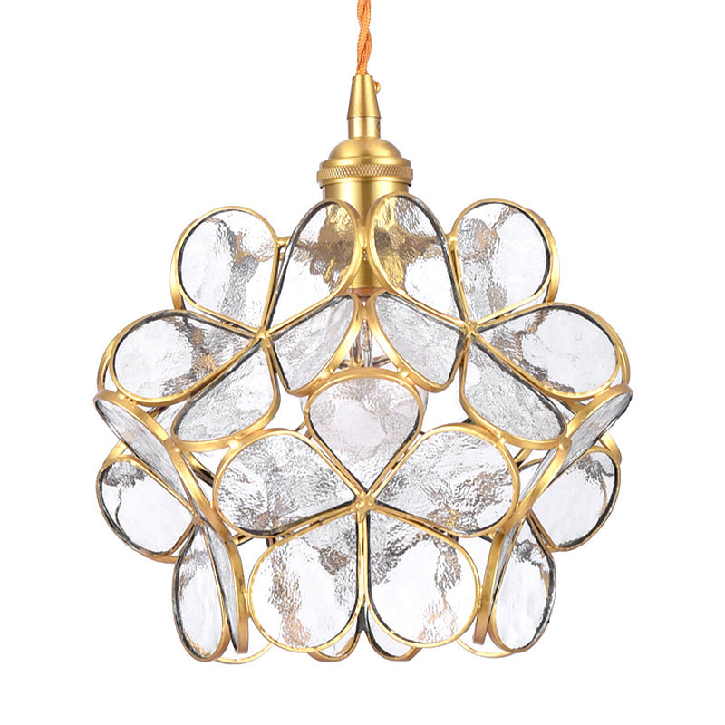 Flower Dining Table Pendant Light Metal & Glass Single Light Stunning Hanging Lamp in Gold Clearhalo 'Ceiling Lights' 'Glass shade' 'Glass' 'Modern Pendants' 'Modern' 'Pendant Lights' 'Pendants' Lighting' 184125