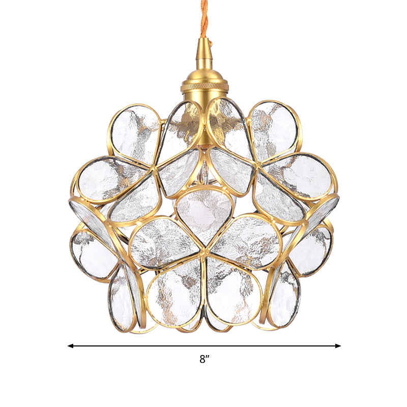 Flower Dining Table Pendant Light Metal & Glass Single Light Stunning Hanging Lamp in Gold Clearhalo 'Ceiling Lights' 'Glass shade' 'Glass' 'Modern Pendants' 'Modern' 'Pendant Lights' 'Pendants' Lighting' 184126