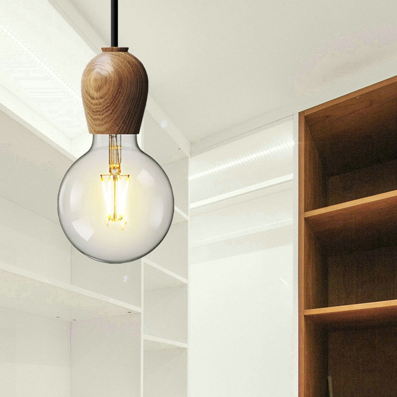 Wooden Lamp Socket Pendant Lamp Kitchen Bedroom 1 Light Minimalist Style Suspension Light in Beige Wood Clearhalo 'Ceiling Lights' 'Modern Pendants' 'Modern' 'Pendant Lights' 'Pendants' Lighting' 184140