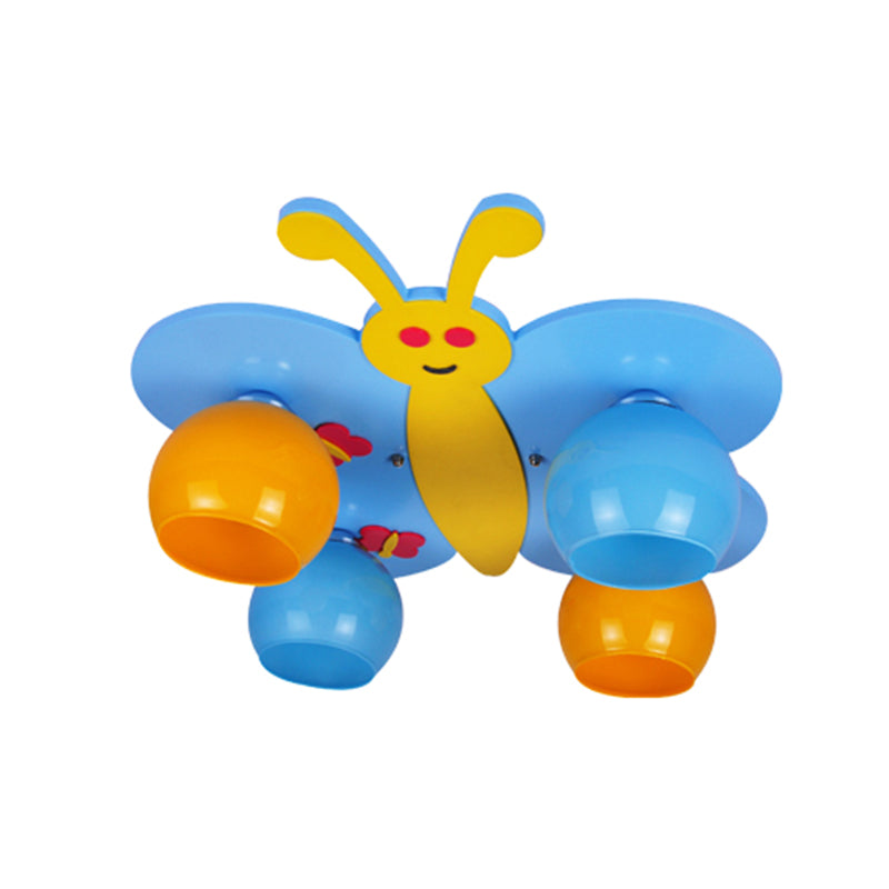 Cartoon Butterfly Flush Ceiling Light Wood 4 Heads Blue Ceiling Lamp for Child Bedroom Clearhalo 'Ceiling Lights' 'Close To Ceiling Lights' 'Close to ceiling' 'Flush mount' Lighting' 184178