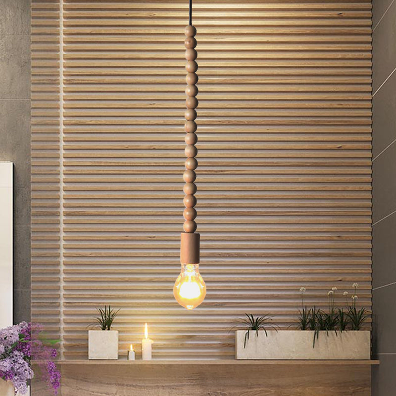 Japanese Style Bare Bulb Hanging Lamp with Wooden Deco Single Light Pendant Light in Beige for Kitchen Wood 21" Clearhalo 'Ceiling Lights' 'Modern Pendants' 'Modern' 'Pendant Lights' 'Pendants' Lighting' 184252