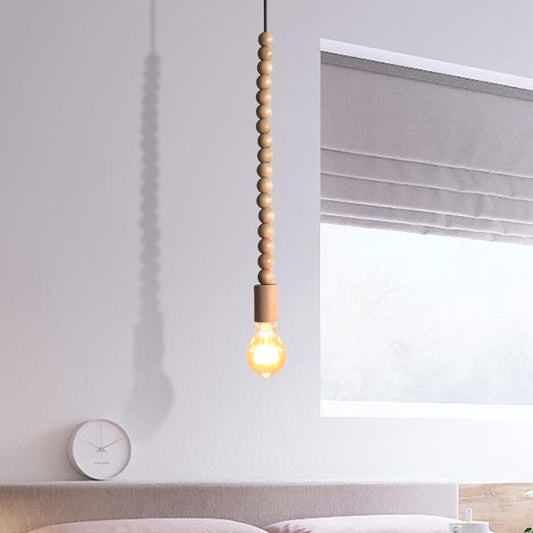 Japanese Style Bare Bulb Hanging Lamp with Wooden Deco Single Light Pendant Light in Beige for Kitchen Clearhalo 'Ceiling Lights' 'Modern Pendants' 'Modern' 'Pendant Lights' 'Pendants' Lighting' 184253