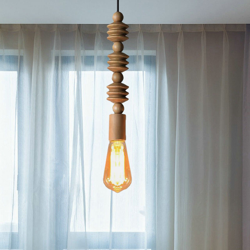 Japanese Style Bare Bulb Hanging Lamp with Wooden Deco Single Light Pendant Light in Beige for Kitchen Wood 12.5" Clearhalo 'Ceiling Lights' 'Modern Pendants' 'Modern' 'Pendant Lights' 'Pendants' Lighting' 184257