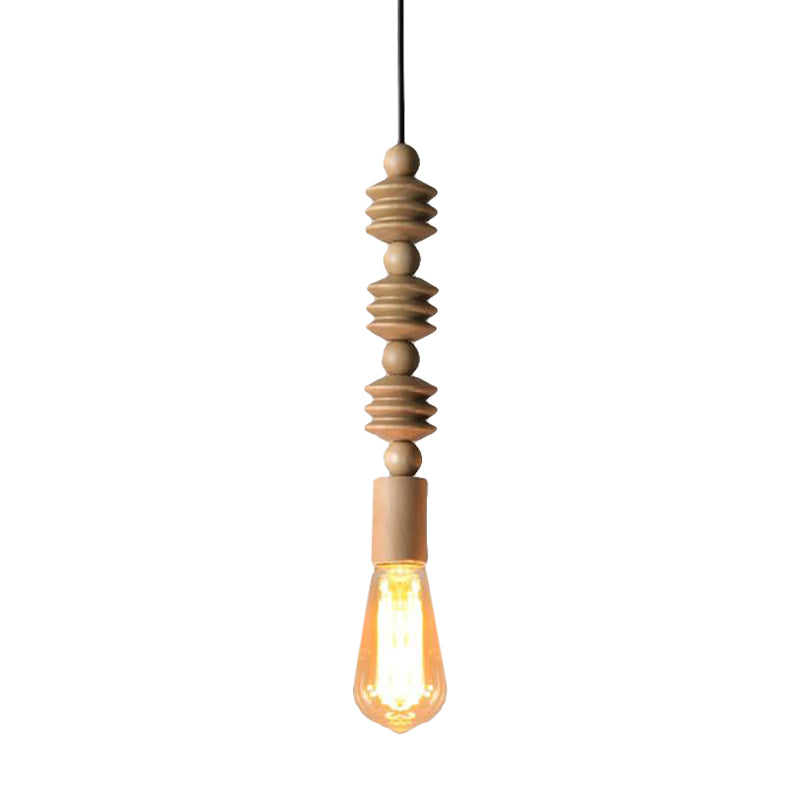 Japanese Style Bare Bulb Hanging Lamp with Wooden Deco Single Light Pendant Light in Beige for Kitchen Clearhalo 'Ceiling Lights' 'Modern Pendants' 'Modern' 'Pendant Lights' 'Pendants' Lighting' 184258