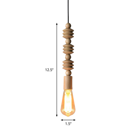 Japanese Style Bare Bulb Hanging Lamp with Wooden Deco Single Light Pendant Light in Beige for Kitchen Clearhalo 'Ceiling Lights' 'Modern Pendants' 'Modern' 'Pendant Lights' 'Pendants' Lighting' 184259