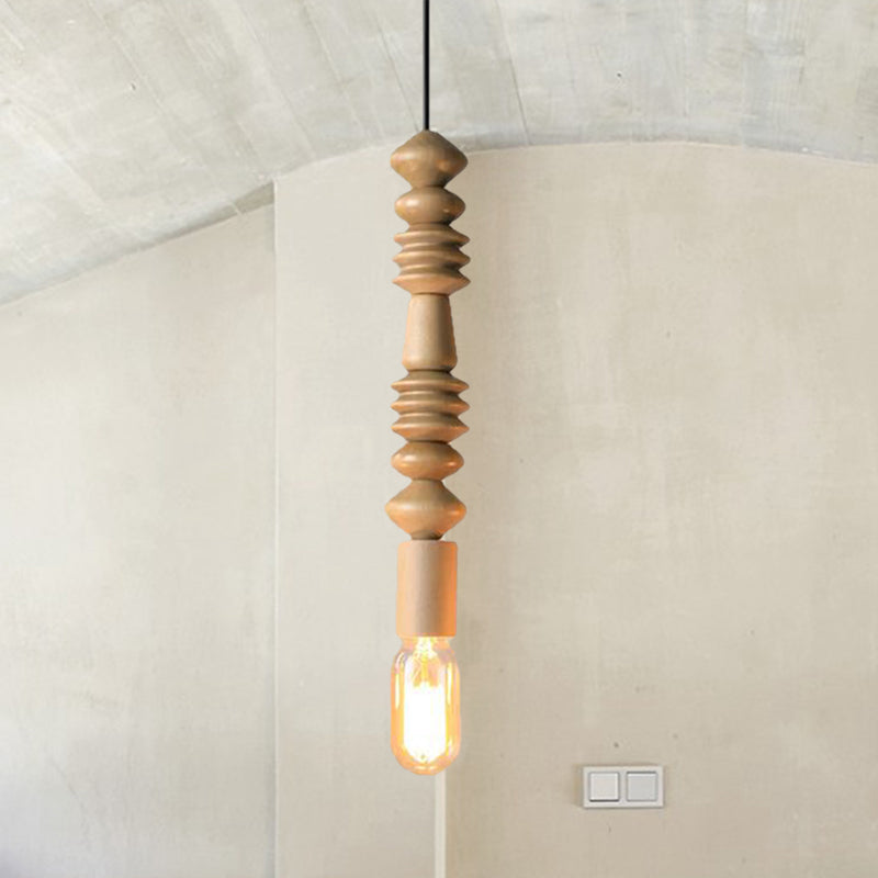 Japanese Style Bare Bulb Hanging Lamp with Wooden Deco Single Light Pendant Light in Beige for Kitchen Wood 13.5" Clearhalo 'Ceiling Lights' 'Modern Pendants' 'Modern' 'Pendant Lights' 'Pendants' Lighting' 184260