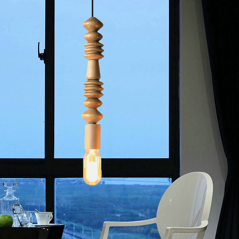 Japanese Style Bare Bulb Hanging Lamp with Wooden Deco Single Light Pendant Light in Beige for Kitchen Clearhalo 'Ceiling Lights' 'Modern Pendants' 'Modern' 'Pendant Lights' 'Pendants' Lighting' 184261