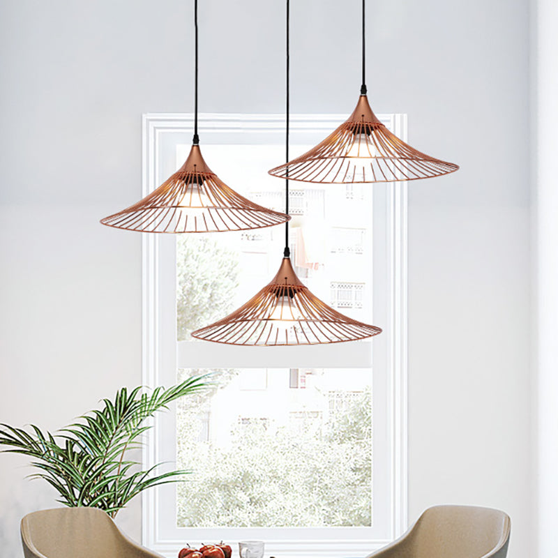 Flared Wire Shade Cafe Pendant Light Iron Single Light Modern Ceiling Pendant Lamp in Rose Gold Rose Gold Clearhalo 'Ceiling Lights' 'Modern Pendants' 'Modern' 'Pendant Lights' 'Pendants' Lighting' 184338