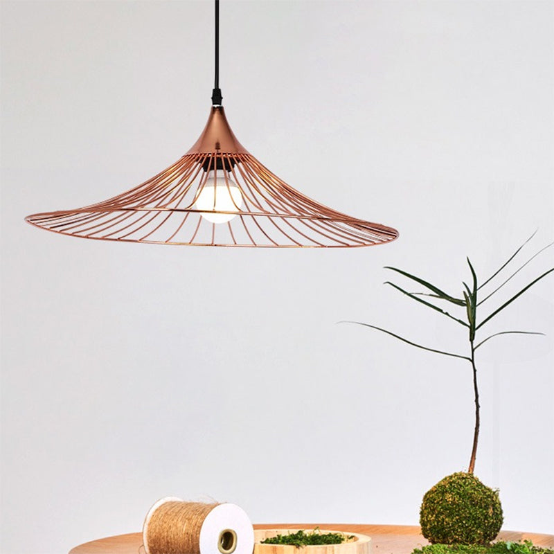 Flared Wire Shade Cafe Pendant Light Iron Single Light Modern Ceiling Pendant Lamp in Rose Gold Clearhalo 'Ceiling Lights' 'Modern Pendants' 'Modern' 'Pendant Lights' 'Pendants' Lighting' 184339