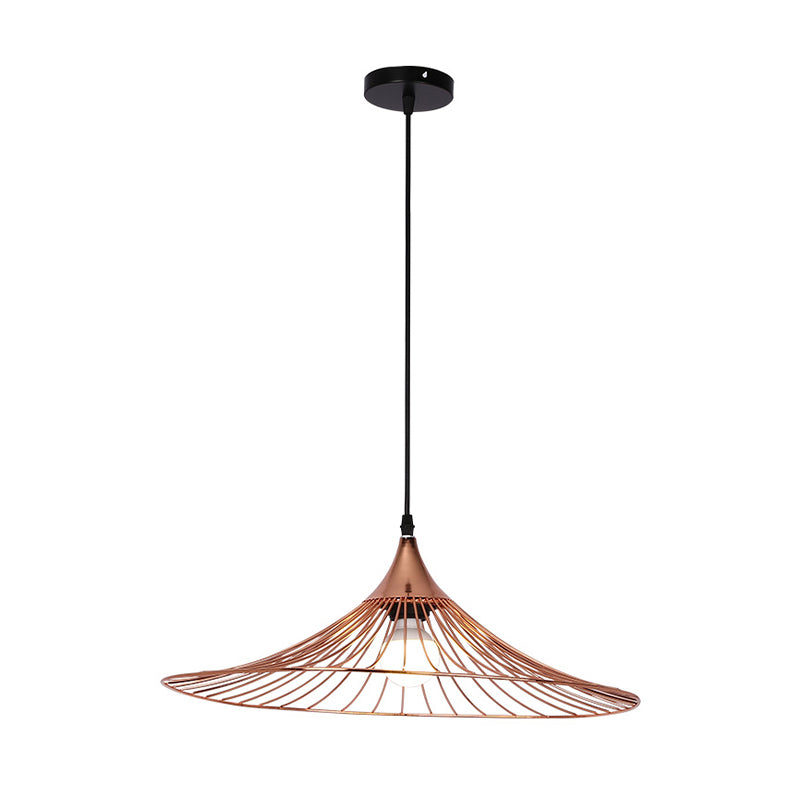 Flared Wire Shade Cafe Pendant Light Iron Single Light Modern Ceiling Pendant Lamp in Rose Gold Clearhalo 'Ceiling Lights' 'Modern Pendants' 'Modern' 'Pendant Lights' 'Pendants' Lighting' 184340