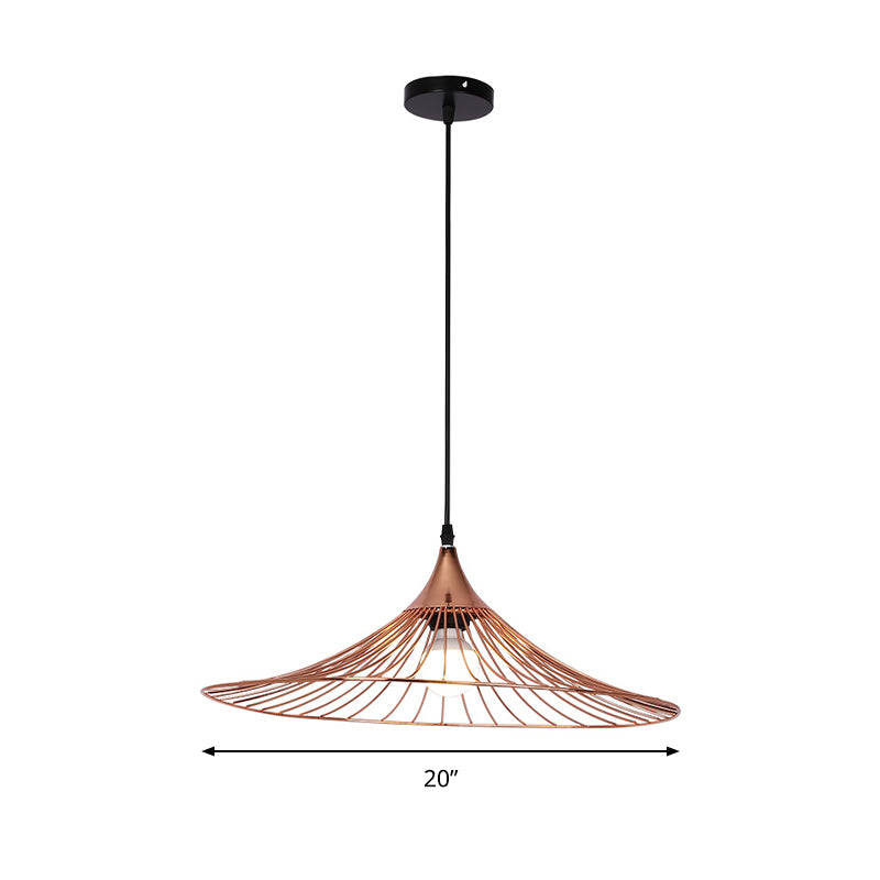 Flared Wire Shade Cafe Pendant Light Iron Single Light Modern Ceiling Pendant Lamp in Rose Gold Clearhalo 'Ceiling Lights' 'Modern Pendants' 'Modern' 'Pendant Lights' 'Pendants' Lighting' 184341