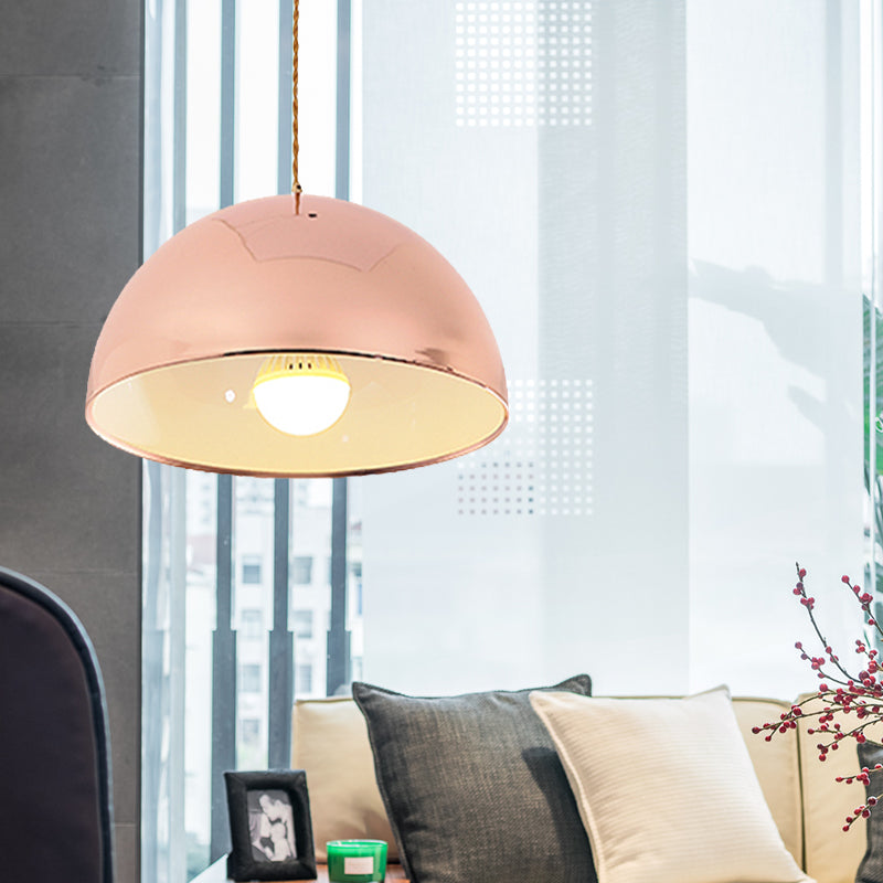 Contemporary Rose Gold Pendant Light Domed Shade 12"/16" Wide 1 Light Metallic Hanging Light for Restaurant Rose Gold A Clearhalo 'Ceiling Lights' 'Modern Pendants' 'Modern' 'Pendant Lights' 'Pendants' Lighting' 184401